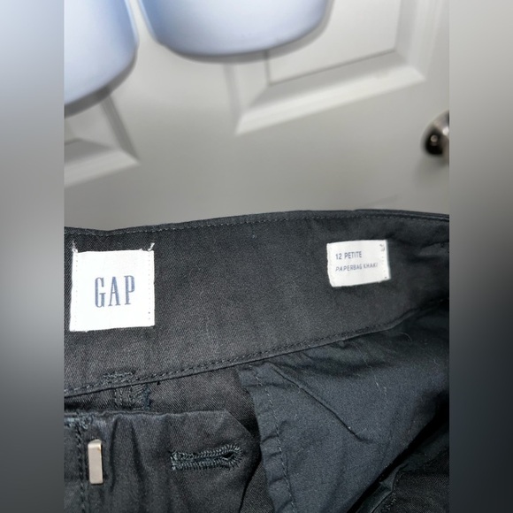 NWOT GAP Petites 12 Paperbag Khaki Straight Leg Pants Drawstring True Black 12P - Picture 6 of 13